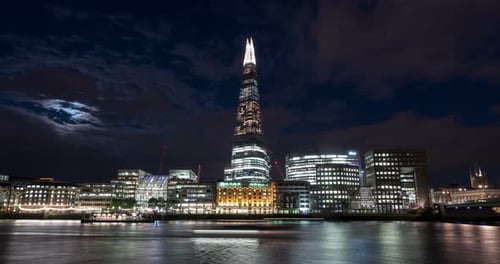Night timelapse of the waterfront in London