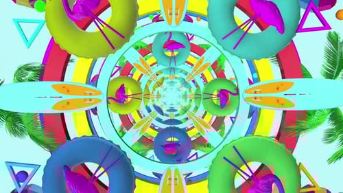 Vibrant Summer Travel Loop with Flamingos and Surfboards