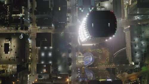 Brightly Illuminated Streets of Los Angeles Downtown at Night, View From Above.