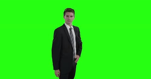 Geschäftsmann nutzt futuristischen digitalen Bildschirm