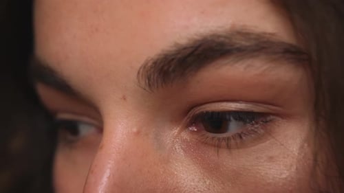 Close Up of Woman Eyes Girl Opening Her Beautiful Brown Eyes