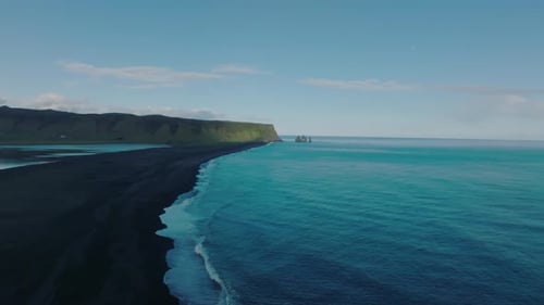 Iceland Black Sand Beach with Huge Waves at Reynisfjara Vik