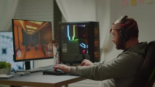 Gamer Wins at Video Game at Computer