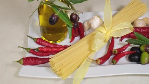 Mediterranean Diet Italian Spaghetti, Garlic, Oil and Chili Pepper