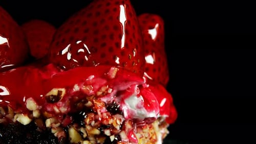 Decadent Strawberry Dessert Slice on Black Background