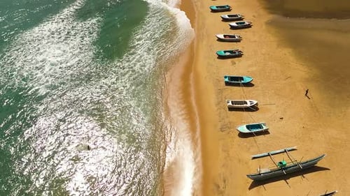 Top View of Beach with Fishing Boats