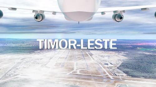 Realistic Airplane Flying Above Clouds Reveals Destination Text