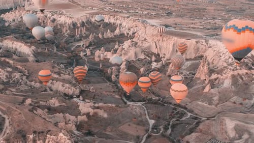 Aerial View of Hot Air Balloons Flying in Cappadocia