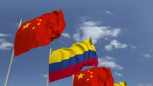 Animated Waving Flags of China and Colombia