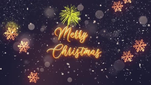 Animated Merry Christmas Greeting with Snowflakes and Glitter