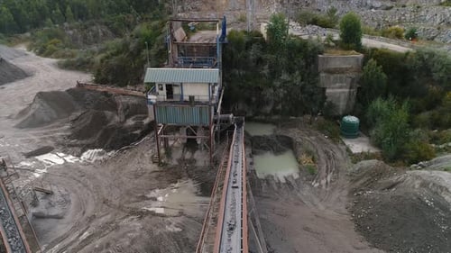 Gravel Quarry and Conveyor Belt Aerial View