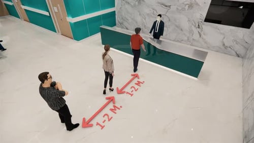 Animation 3D du concept de distanciation sociale ou de distance de sécurité