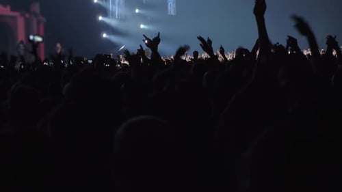Energetic Crowd Enjoying Concert with Stage Lighting