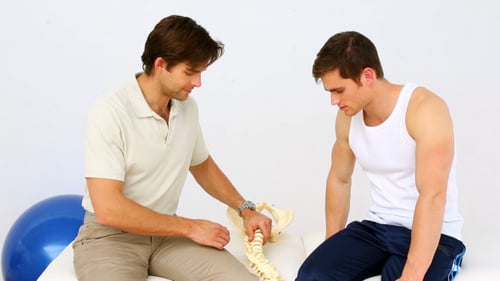 Therapist Explains Spinal Column to Patient