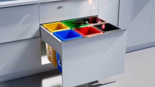 3D Animation of Kitchen Recycling Bins Sorting Waste