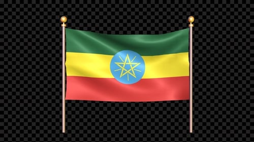 Waving Ethiopian Flag on Pole with Alpha