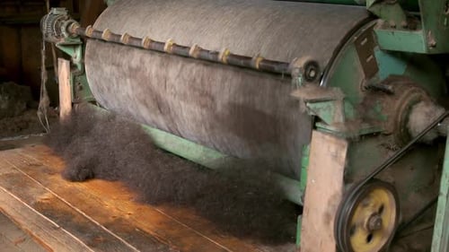 Textile Machine Processing Fibers in a Factory