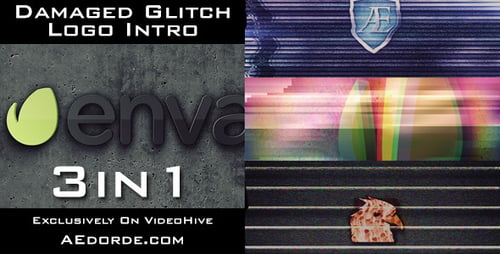 Introducción al logotipo de Damaged Glitch, paquete 3 en 1