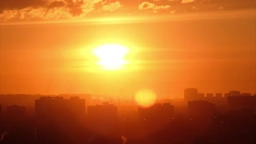 Evening View of Big City with Beautiful Sunset Timelapse