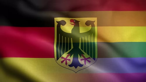 Waving German Flag and Rainbow Pride Flag Seamless Loop
