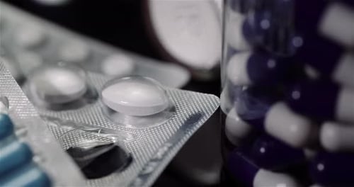 Medizinische Tabletten und Pillen, Pharmazeutische Industrie Gesundheitswesen Medikamente Kapseln rotierend