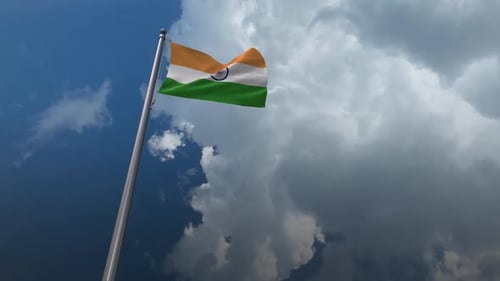 Realistic India Flag Waving with Dynamic Sky and Clouds