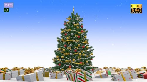 Christmas Tree With Gifts And Falling Snow Holiday Animation