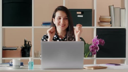 Woman Video Conferencing at Desk in Home Office