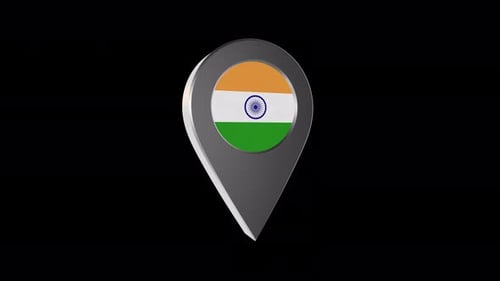 3d Animation Map Navigation Pointer With India Flag With Alpha Channel - 4K