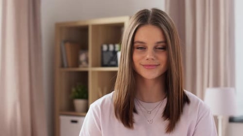 Smiling Young Woman Close Up Portrait Indoors