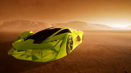 Supercar at Sunset in Desert