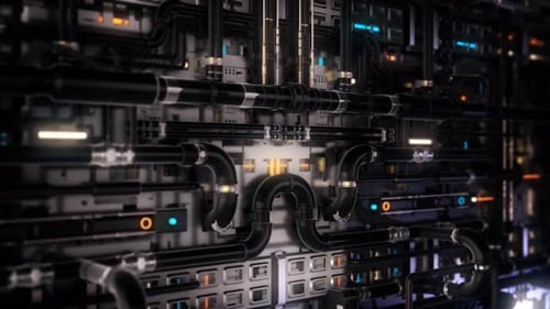 Futuristic Cybernetic System with Glowing Data Flow