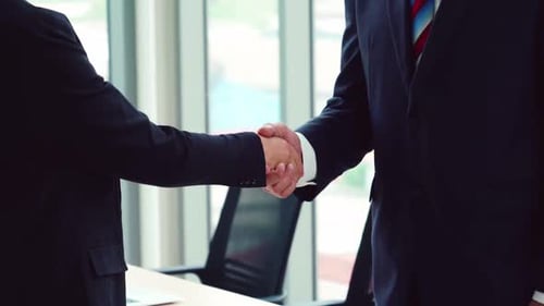 Business People Handshake with Friend at Office