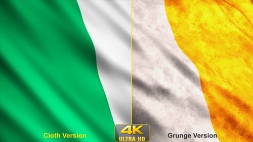 Waving Irish Flag Seamless Loop: Clean and Grunge Versions