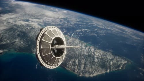Futuristic Space Satellite Orbiting the Earth