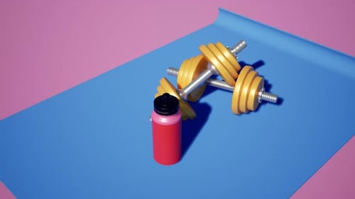 3D Animated Fitness Gear on Yoga Mat