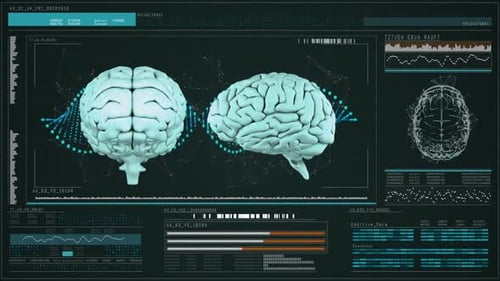 Futuristic Human Brain Scanning and Medical Data Interface Animation