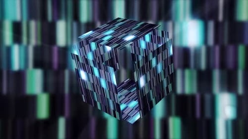 Leuchtend gestreifter bewegter Hintergrund mit einer 3D-Figur, nahtlose Schleife