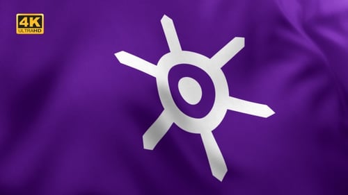Animated Waving Flag with Abstract Symbol on Purple Background