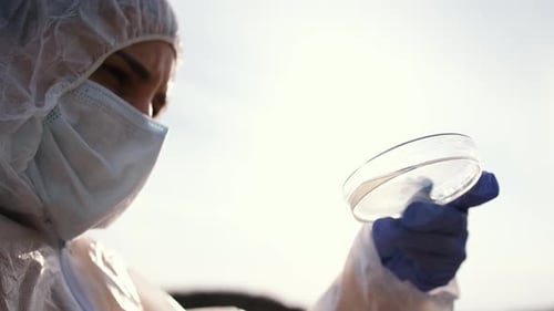 Scientist Use Water Samples From a Reservoir in Test Tubes Closeup for Scientific Research