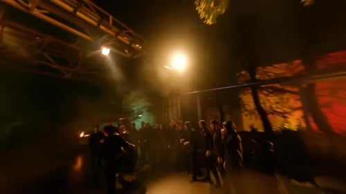 Street Fighters Trainings at Rainy Night Hood Surrounded By Barrels of Fire