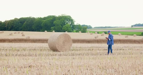 Farmer Using Digital Tablet While Examining Field