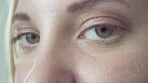 Woman eyes and face. Close-up of blonde caucasian girl. Texture