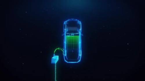Top View Of Electric Car Charging At Charging Station