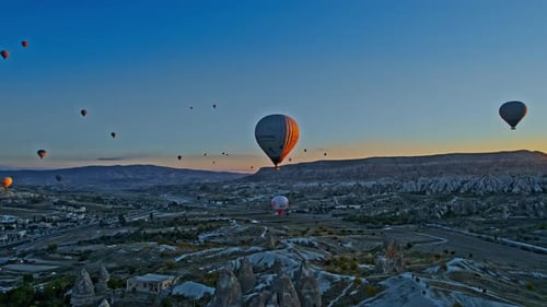 Cappadocia Turkey Landscape with Hot Air Balloons at Sunrise