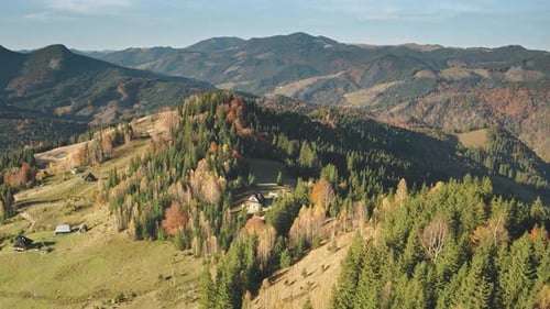 Autumn Mountain Forest Cottages Aerial
