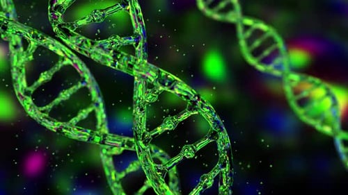 Futuristic Green DNA Double Helix Rotating Background