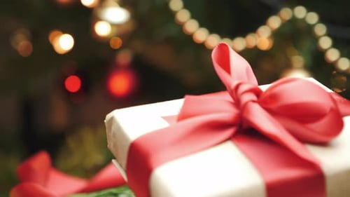 Close Up of Christmas Gift Under the Tree