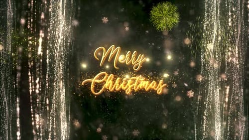 Merry Christmas Text Reveal with Golden Snowflakes and Particles