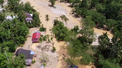 Drone view flash flood cause land lost